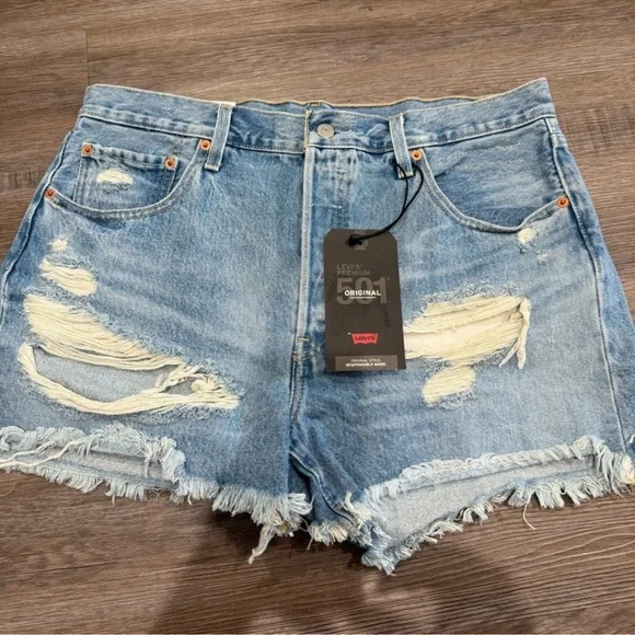 Levi's 501 High Rise Premium Original Short Fault Line Jean Shorts